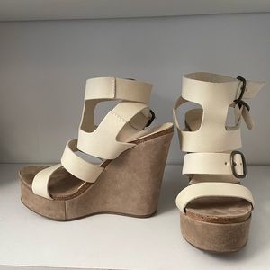 Pedro Garcia 37.5 leather and suede platform wedge sandals